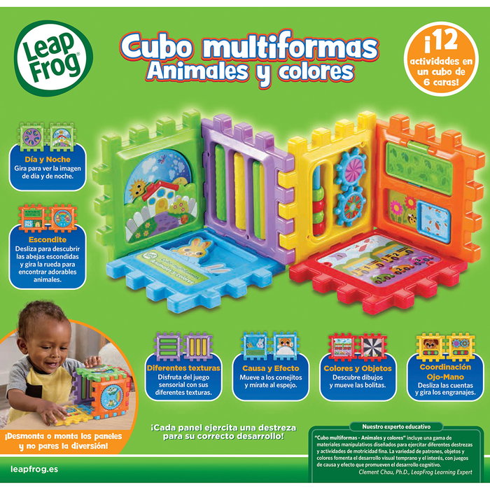 Leap Frog Cubo Multiformas Animales Y Colores 80-622839 V-Tech, Cubo de Juegos no Electrónico con 12 Actividades, Juguete Educativo para +12 Meses