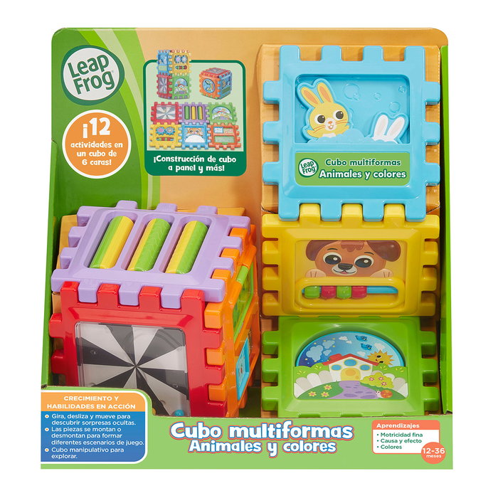Leap Frog Cubo Multiformas Animales Y Colores 80-622839 V-Tech, Cubo de Juegos no Electrónico con 12 Actividades, Juguete Educativo para +12 Meses