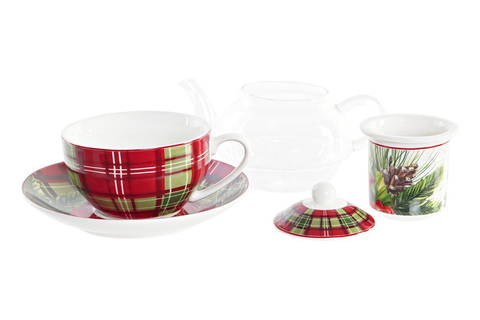 DKD Home Decor Tetera Navidad Tradicional Rojo Verde Cristal Porcelana (2 Unidades)