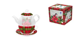 DKD Home Decor Tetera Navidad Tradicional Rojo Verde Cristal Porcelana 13.5 x 15 x 15 cm (2 Unidades)