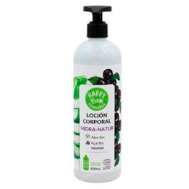 HAPPY BIO Locion Corporal Hidra-Natur Acai-Aloe 450 Ml Locion Hidratante y Calmante con Aloe Vera Bio, Apta para Veganos, Botella Reciclada