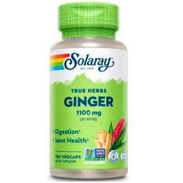 SOLARAY Ginger 100Vcap. Complemento Alimenticio para Náuseas y Mareos, Apto Veganos, 1.100 mg por Dosis
