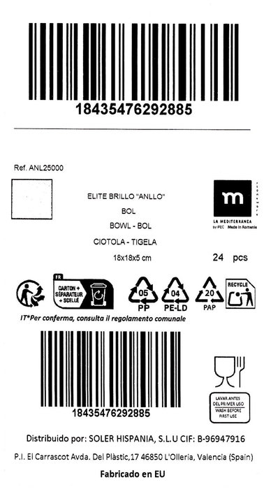 La Mediterranea Bol Elite Brillo 18 x 18 cm (24 Unidades)