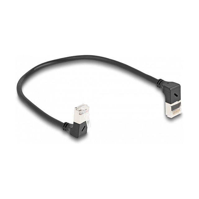 DeLOCK Cable de red RJ45 Cat.6a S/FTP Slim 90° 0,25 m Negro