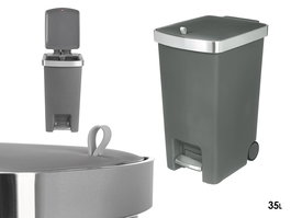 Kinvara Papelera de Pedal con Ruedas 35 Litros, Acero/Plástico, Blanco/Acero, Dimensiones 38 x 55 x 29 cm (Set de 6)