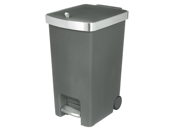 Kinvara Papelera de Pedal con Ruedas 35 Litros, Acero/Plástico, Blanco/Acero, Dimensiones 38 x 55 x 29 cm (Set de 6)