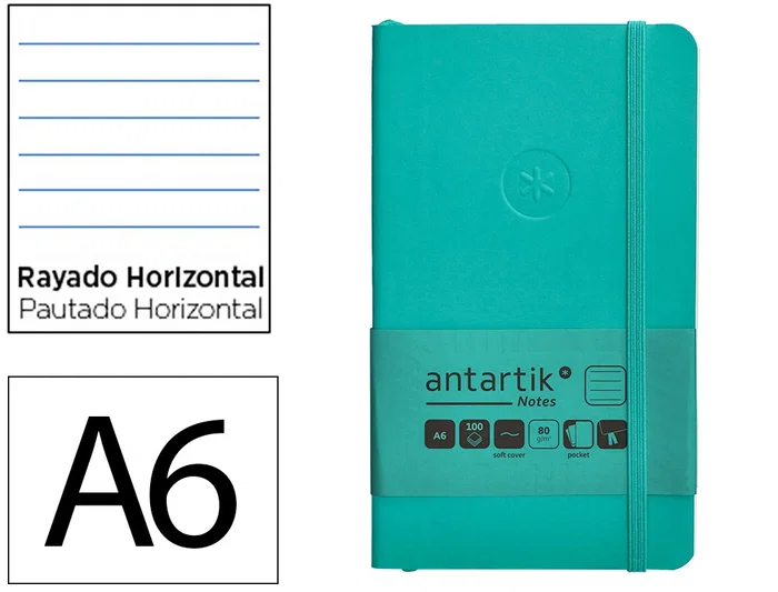 Antartik Cuaderno A6 Tapa Blanda Rayas Turquesa 100 Hojas 80 gr FSC Antartik Cuaderno A6 Tapa Blanda Rayas Turquesa 100 Hojas 80 gr FSC