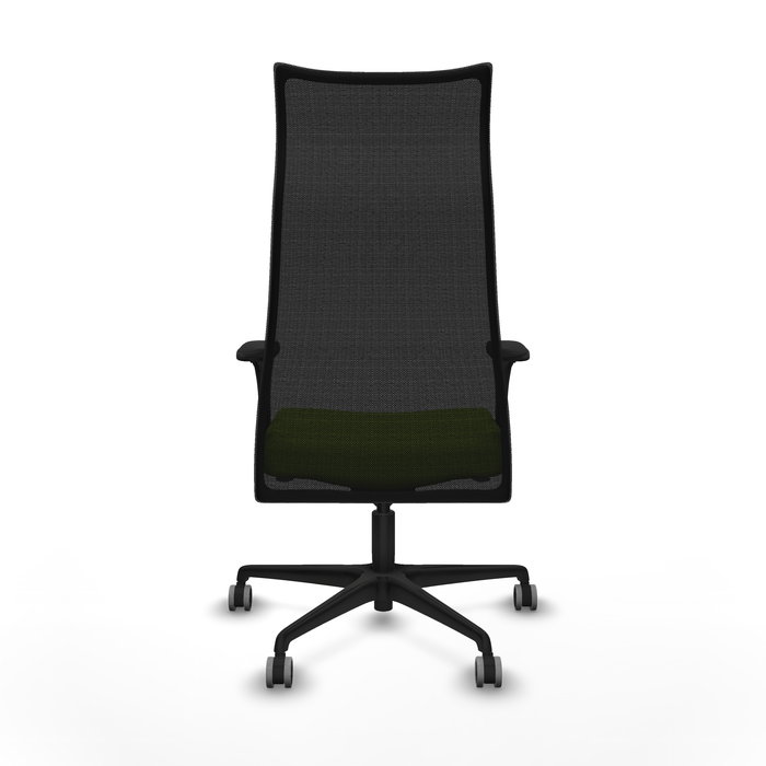 Sillón Albacete con mecanismo Sincro tapizada con Similpiel color Pistacho y malla color Negro. Equipado con Base nailon negra, Brazos 1D y Ruedas 65 mm parqué