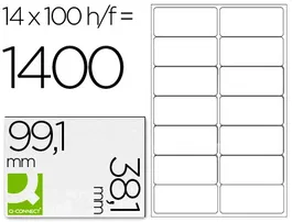 Q-connect KF01585 Etiqueta Adhesiva 99,1x38,1 mm para Fotocopiadora Láser Ink-jet, Caja 100 Hojas DIN A4, 14 Etiquetas/Hoja