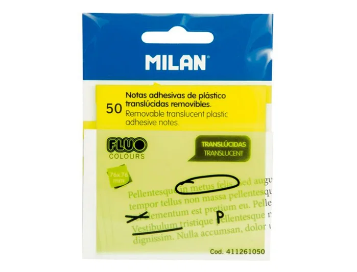 Milan Bloc de Notas Adhesivas Translúcidas Amarillo Fluorescente 76x76 mm Milan Bloc de Notas Adhesivas Translúcidas Amarillo Fluorescente 76x76 mm