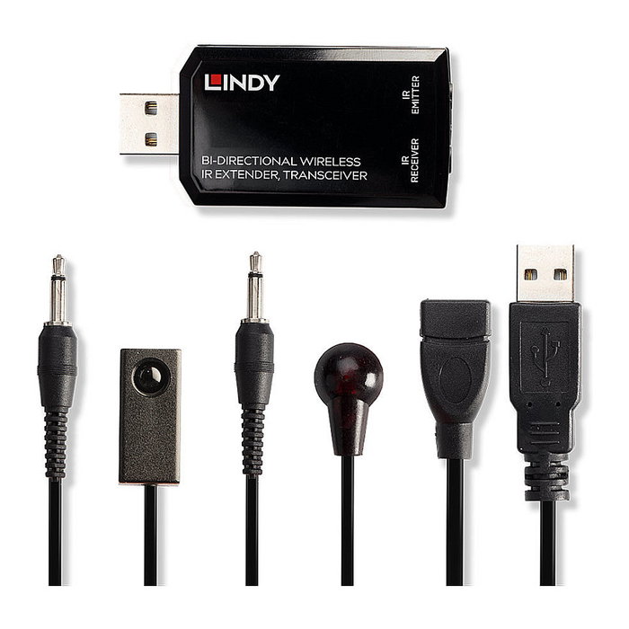 Lindy Extensor IR Inalámbrico Bidireccional 38331, Transceptor, Cable de 1.5 m, Rango 150 m, 20-60 kHz, USB, Negro