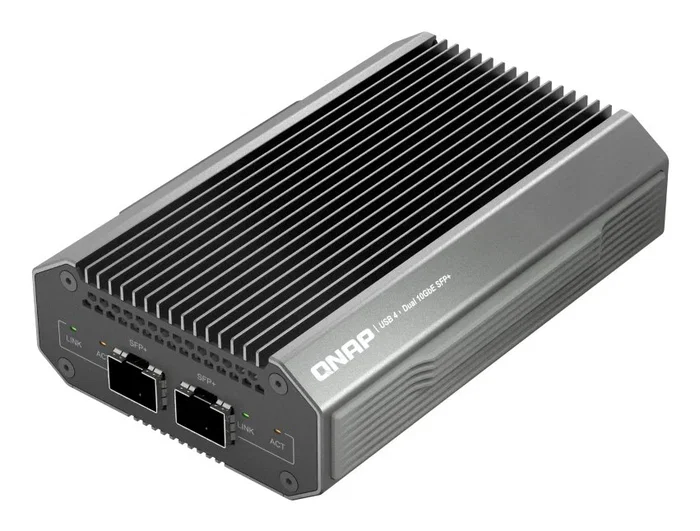 QNAP QNA-UC10G2SF Adaptador de Red Ethernet 10 GbE USB Tipo C con 2 Puertos SFP+, Negro - para PC, NAS, Windows, Mac