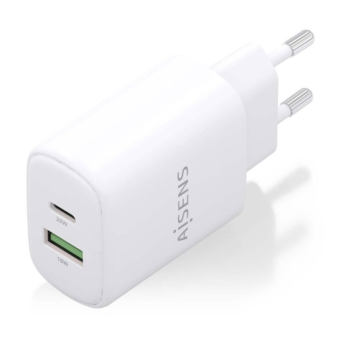 Aisens Cargador GaN 20W con USB-C PD3.0 y USB-A QC3.0, Blanco