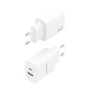 Aisens Cargador GaN 20W con USB-C PD3.0 y USB-A QC3.0, Blanco