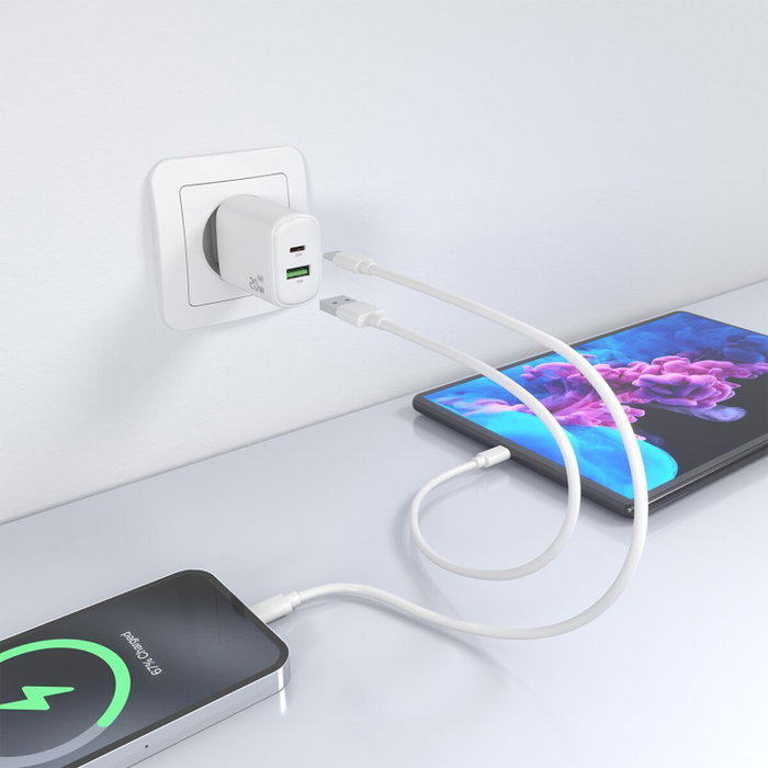 Aisens Cargador GaN 20W con USB-C PD3.0 y USB-A QC3.0, Blanco
