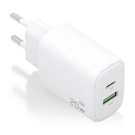 AISENS - CARGADOR GaN 20W, 1xUSB-C PD3.0, 1xUSB-A QC3.0, BLANCO