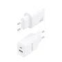 AISENS Cargador GaN 20W con USB-C PD3.0 y USB-A QC3.0 Blanco
