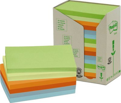 Post-It PACK 16 BLOCS Notas Adhesivas Recicladas 100 HOJAS 76x127MM Colores Surtidos Pastel 7100259665