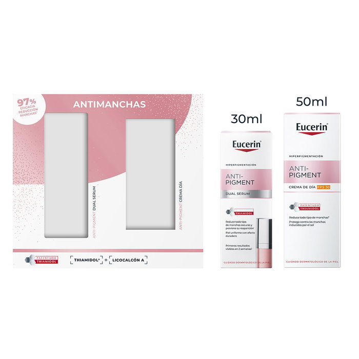 Eucerin Anti-Pigment Dual Sérum Estuche 2 Piezas - Reductor y Preventivo de Manchas en Piel, Con Thiamidol, 30 ml + Crema de Día 50 ml