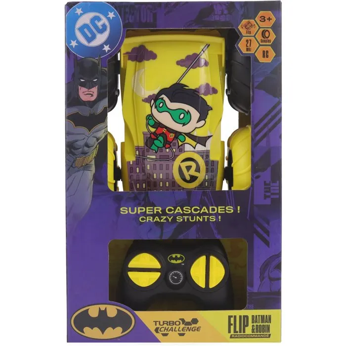 Turbo Challenge Batman vs Robin con control remoto, TURBO CHALLENGE 096644, Doble cara Acrobacias, Licencia DC, para 3+ años