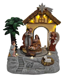 DKD Home Decor Nacimiento LED con Movimiento Musical Gris