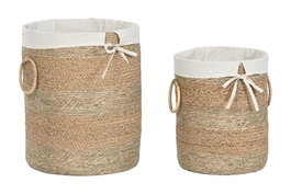 DKD Home Decor Set de 2 Cestas de Seagrass y Tela Natural
