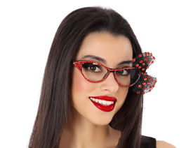 Gafas Carnaval Con Lazo Rojo Mujer Adulto Pin-up Fiesta Despedida Soltera Vintage Elegancia Originalidad Coqueto Femenino