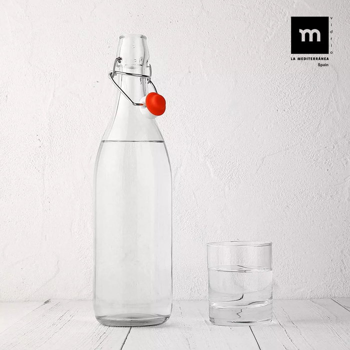 La Mediterranea Botella de Vidrio Transparente 1 L con Medidas 8.6x8.6x31 cm (12 Unidades)