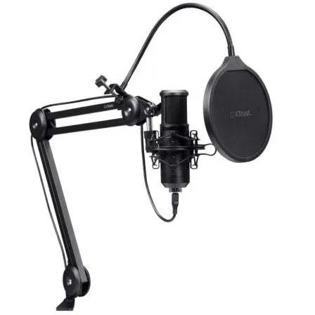 Trust Gaming Micrófono Streaming Gaming GXT 270 Emita II+ USB, Negro, con Brazo Metálico Ajustable para Podcast y Videojuegos