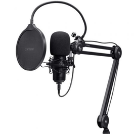 Trust Gaming Micrófono Streaming Gaming GXT 270 Emita II+ USB, Negro, con Brazo Metálico Ajustable para Podcast y Videojuegos
