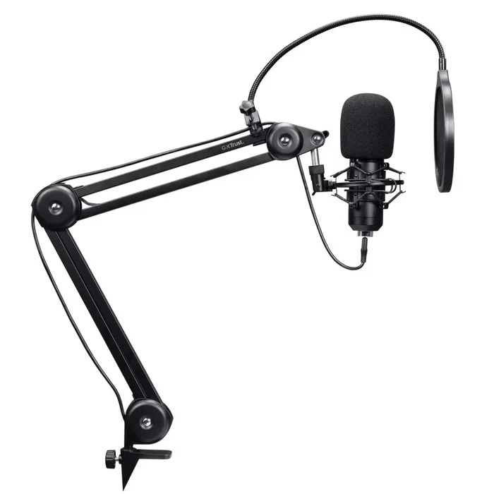 Trust Gaming GXT 270 Emita II+ Micrófono para Streaming con Brazo Ajustable, USB, Negro