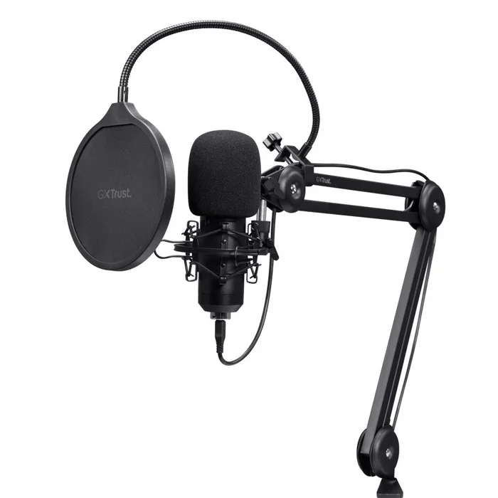 Trust Gaming GXT 270 Emita II+ Micrófono para Streaming con Brazo Ajustable, USB, Negro