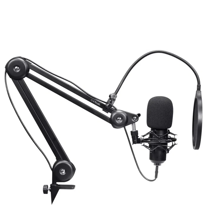 Trust Gaming GXT 270 Emita II+ Micrófono para Streaming con Brazo Ajustable, USB, Negro