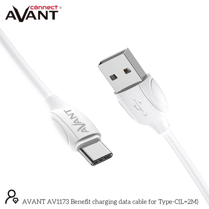 AVANT CONNECT Cable de carga rápida USB-A a USB-C 3A 2m para teléfono, tableta y accesorios