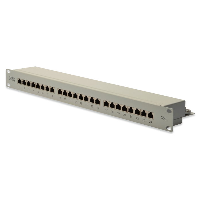 DIGITUS Patch Panel Cat 5e de 24 puertos RJ45, apantallado, 1U, gris