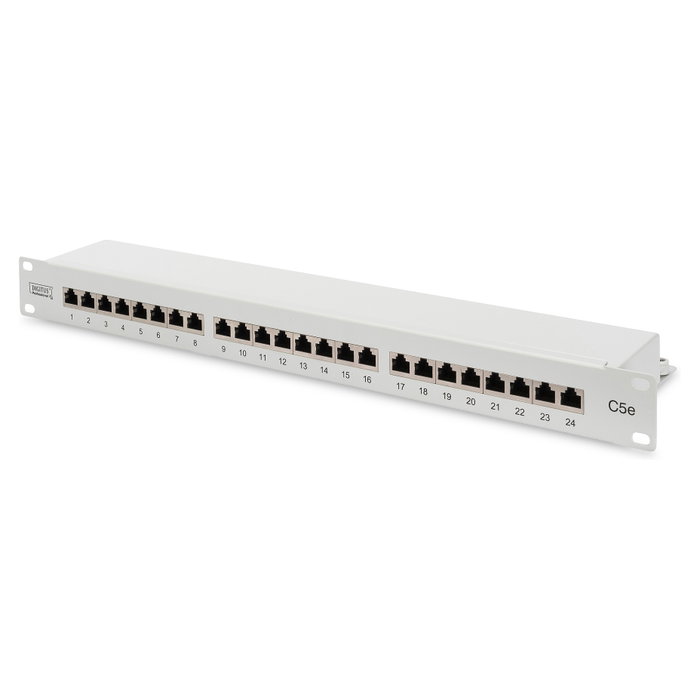 DIGITUS Patch Panel Cat 5e de 24 puertos RJ45, apantallado, 1U, gris