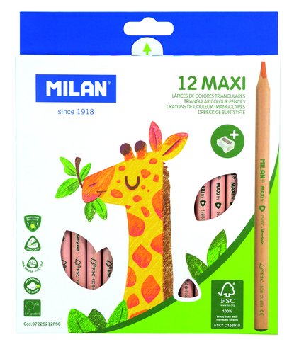 MILAN Lápices de colores Maxi triangulares estuche de 12 unidades MILAN Lápices de colores Maxi triangulares estuche de 12 unidades
