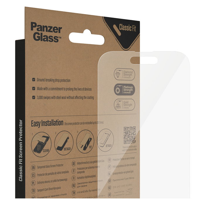 PanzerGlass Protector de Pantalla de Vidrio Templado para iPhone 14 Pro, Aplicación en Seco, Antibacteriano, Resistente a Rayones y Golpes, Transparente - 1 Unidad