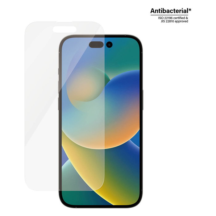 PanzerGlass Protector de Pantalla de Vidrio Templado para iPhone 14 Pro, Aplicación en Seco, Antibacteriano, Resistente a Rayones y Golpes, Transparente - 1 Unidad