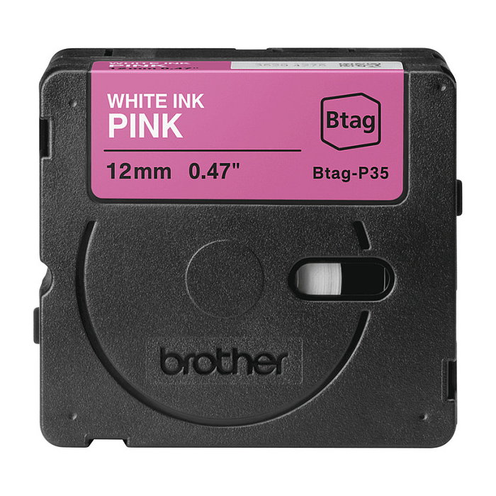 Brother Cinta de Etiquetas BTAG-P35, 12mm x 4m, Blanco sobre Rosa, para P-touch PT-N10, PT-N20, PT-N25BT
