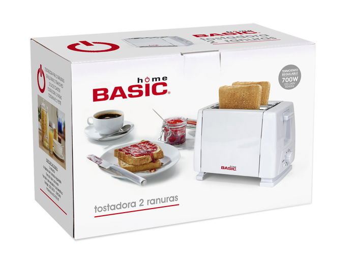 Basic Home Tostadora Blanca, 2 Ranuras, 700W, Medidas: 20.5 x 11.5 x 16 cm (4 Unidades)