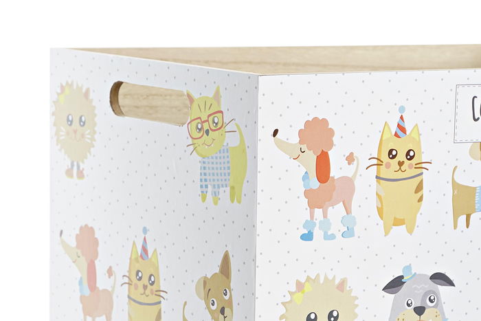 DKD Home Decor Caja Kids Best Friends León Mapache Blanco Multicolor 21 x 18 x 36 cm (4 Unidades)