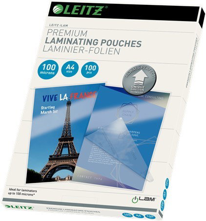 Leitz Bolsas de plastificar DIN A4 100 mc caja de 100 unidades Leitz Bolsas de plastificar DIN A4 100 mc caja de 100 unidades