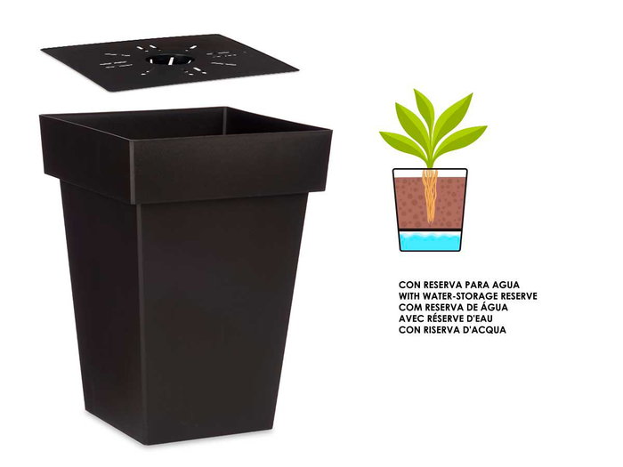 Maceta Cuadrada Antracita Con Reserva Agua 30 cm Ibergarden (Set de 6)