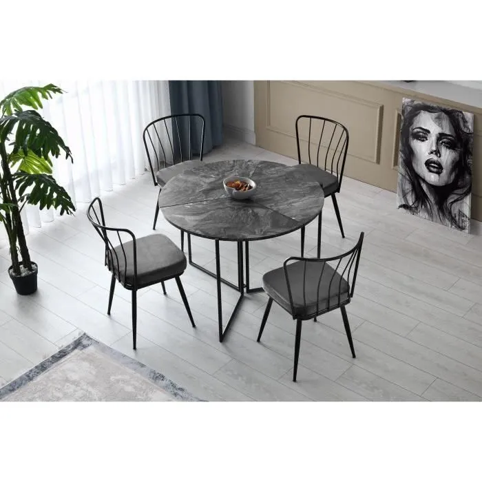 Mesa de comedor redonda Aucune Antracita para 4 personas - 100 x 100 x 72 cm MEN8683342538817