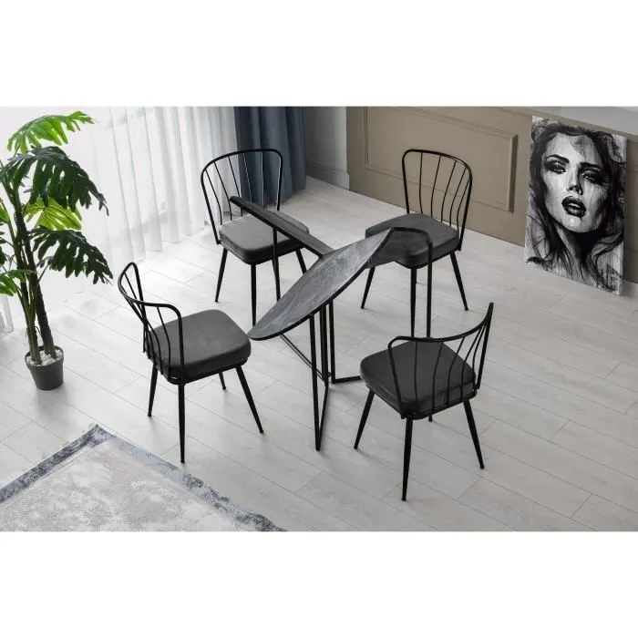 Mesa de comedor redonda Aucune Antracita para 4 personas - 100 x 100 x 72 cm MEN8683342538817