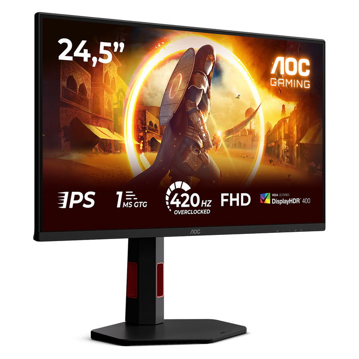 AOC G4 25G4KUR Monitor Gaming de 63.5 cm (25 Pulgadas) Full HD IPS de 420 Hz, 1 ms, DisplayHDR 400, Negro/Rojo