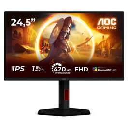 AOC G4 25G4KUR Monitor Gaming de 63.5 cm (25 Pulgadas) Full HD IPS de 420 Hz, 1 ms, DisplayHDR 400, Negro/Rojo