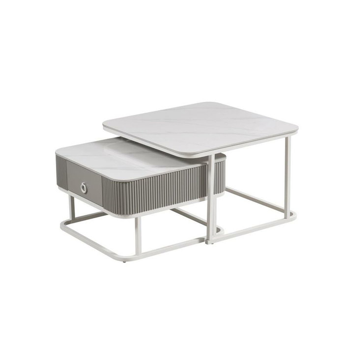 DKD Home Decor Set de 2 Mesas de Centro de Piedra Sinterizada Blanca