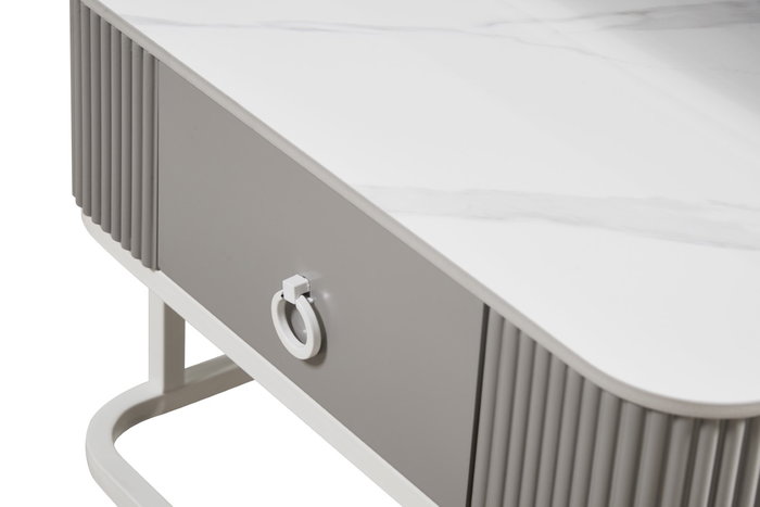 DKD Home Decor Mesa Centro Glam Blanco Piedra Sinterizada y Metal Set de 2 70x45x70 cm